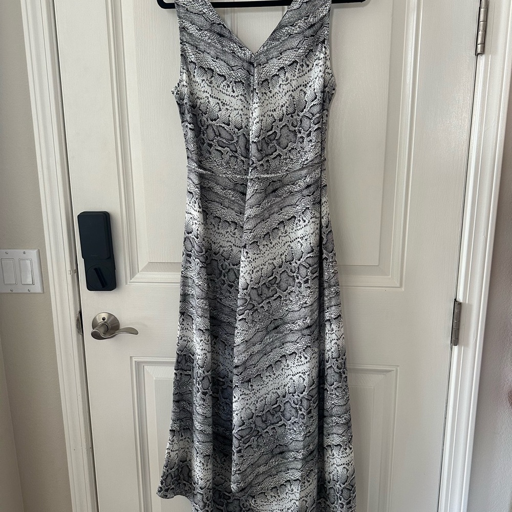 Emma & Michele Black and Gray Snake Print Midi Dress